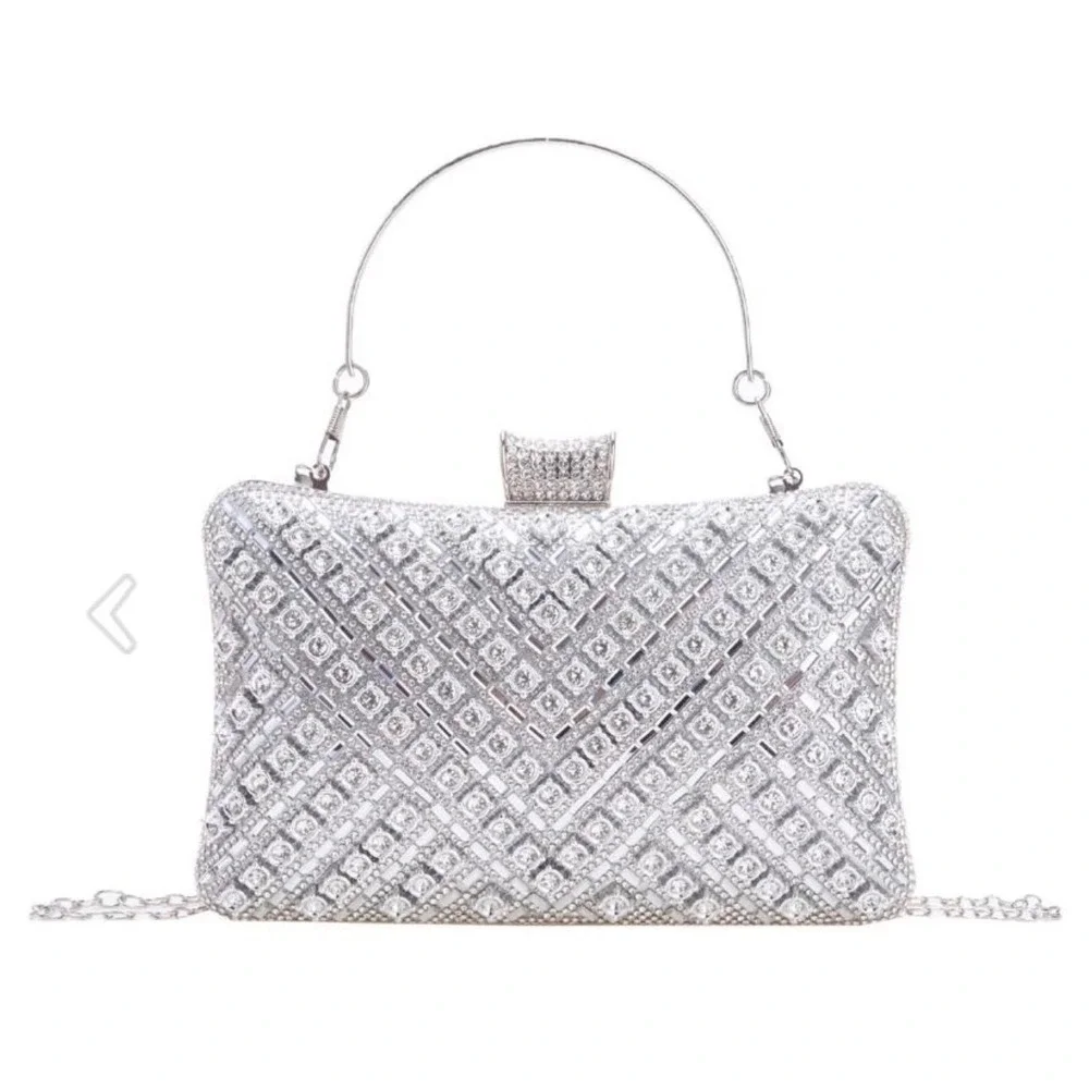 Women Silver Rhinestone Evening Clutch Bag Crystal‎ Formal Wedding Prom Purse
